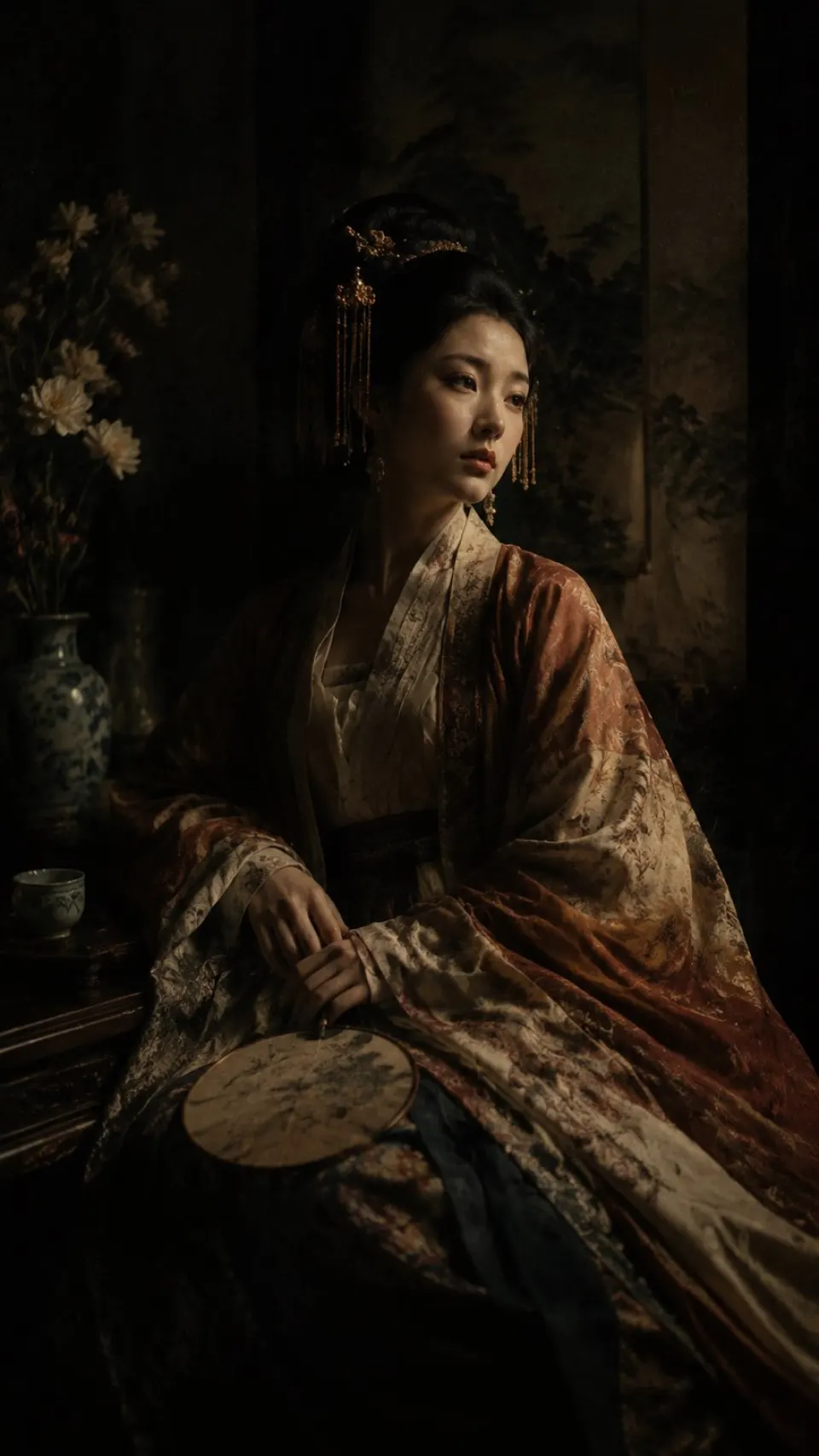 幽室持扇古装仕女