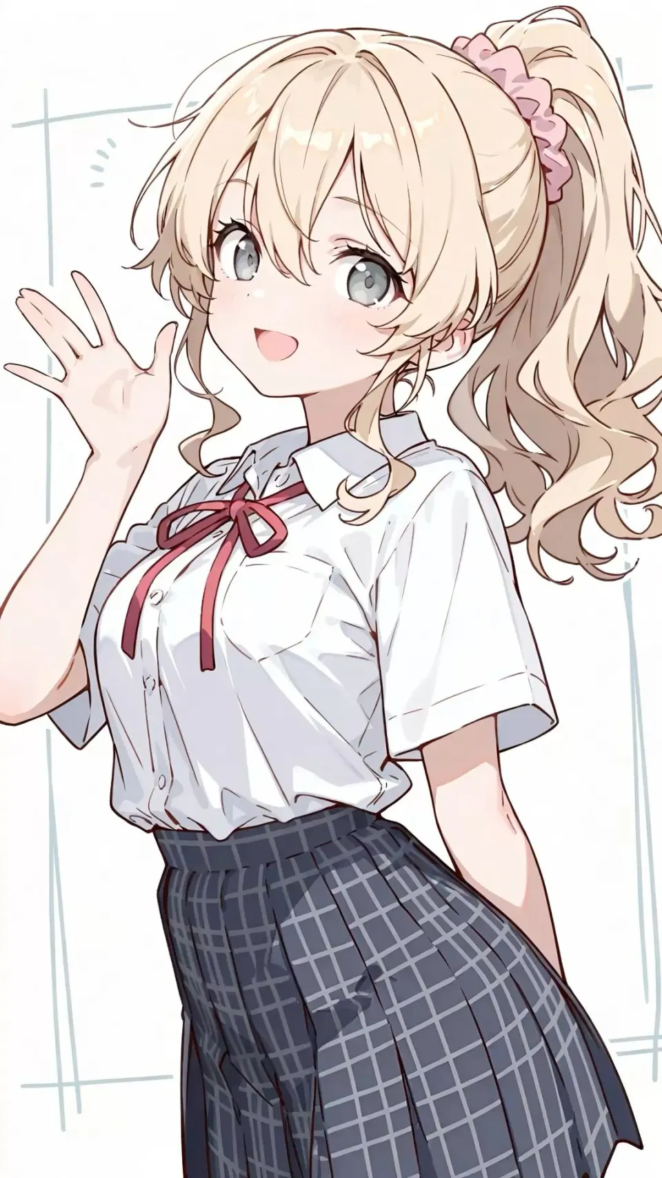 挥手致意的金发马尾少女