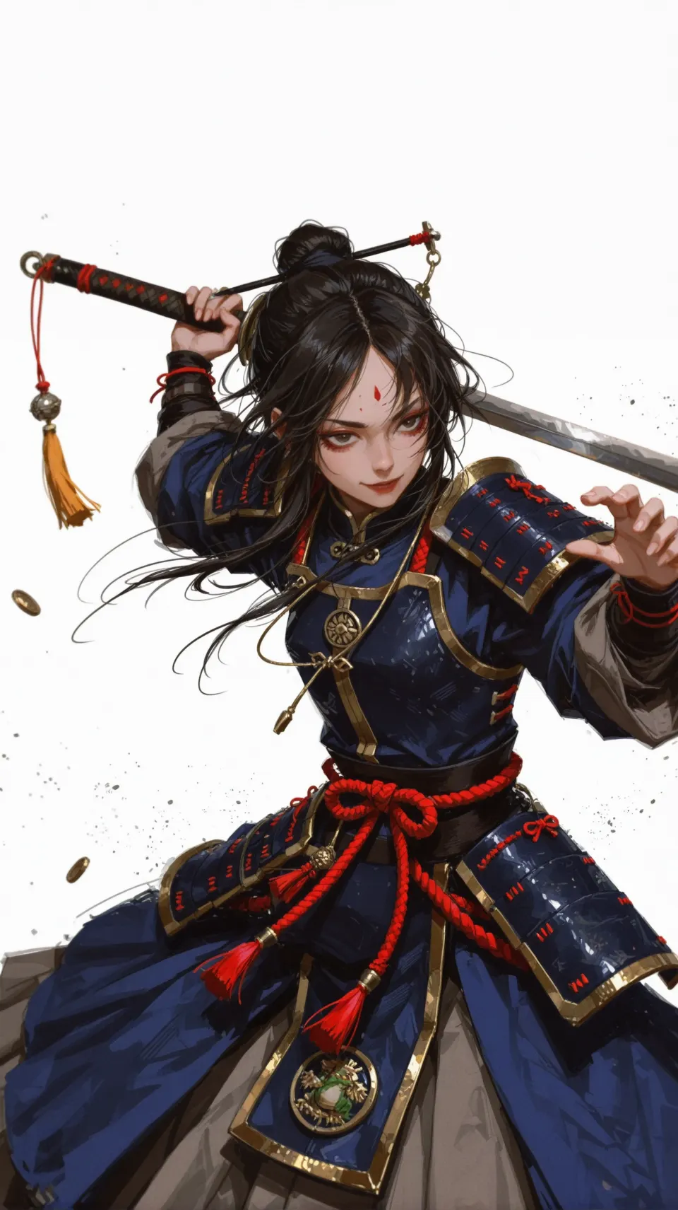 蓝甲持刀的战斗女子