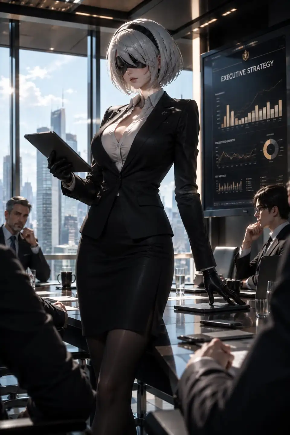 都市高管会议中的银发女性