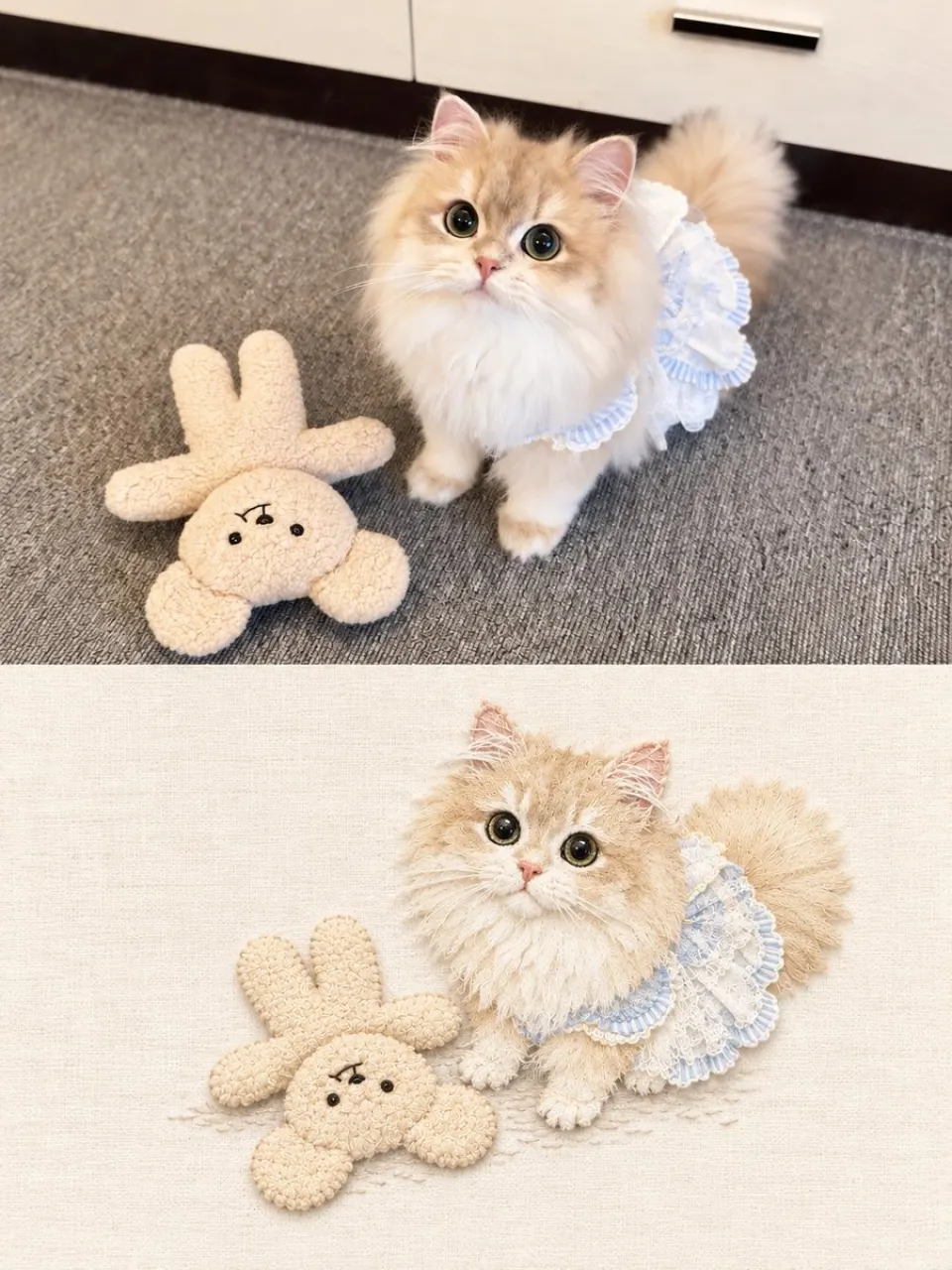 蕾丝装扮的猫咪与手作玩偶 0021