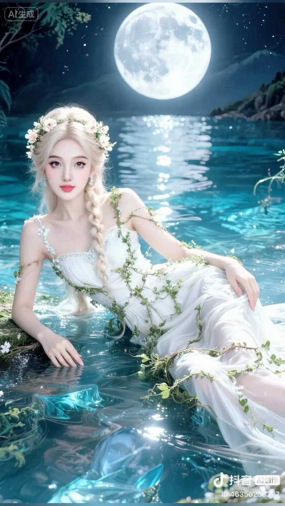 月夜湖畔的藤蔓精灵