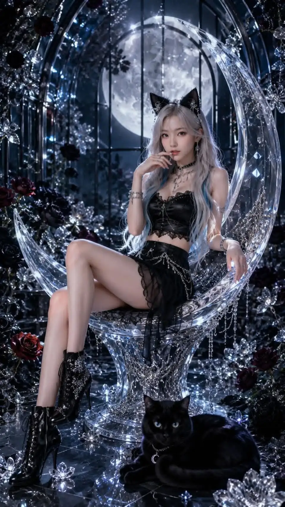 水晶月座上的猫耳女性