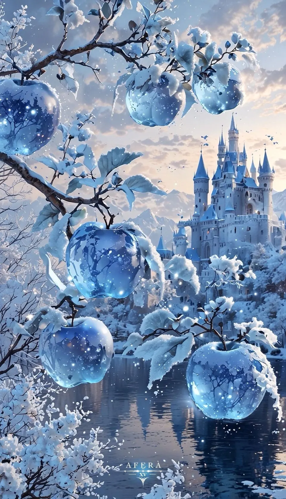 冰雪城堡与晶莹蓝苹果