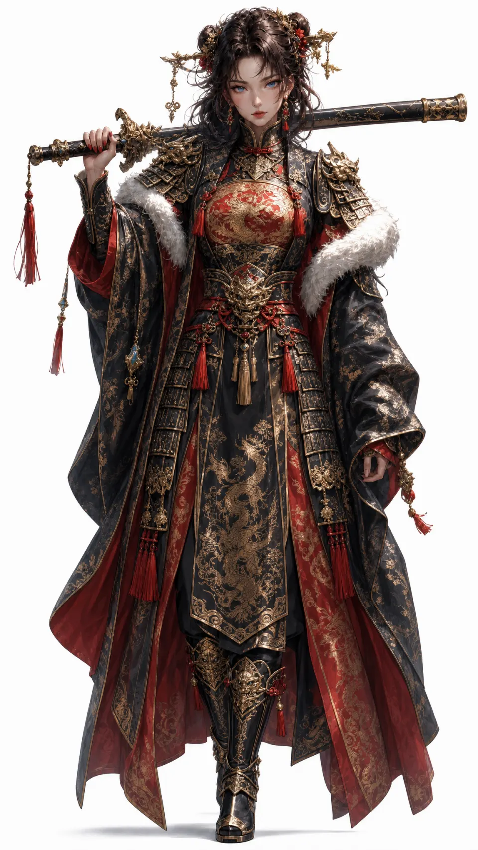 黑金红甲的女将军