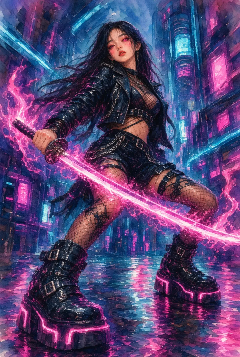 霓虹剑客：赛博朋克少女