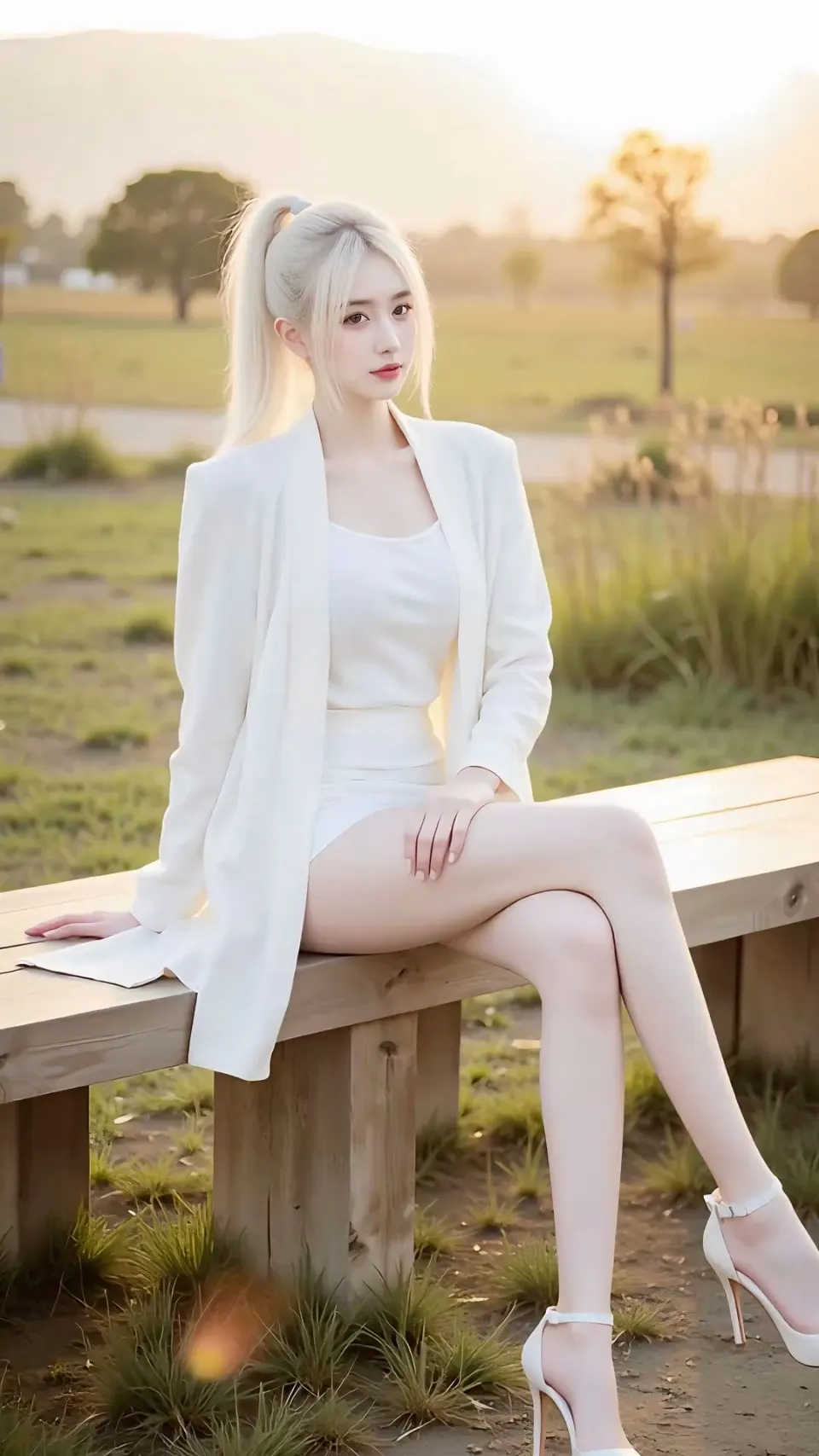 夕阳下的白衣少女