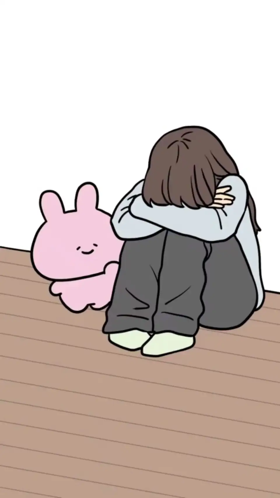 拥抱粉色兔子的女孩插画