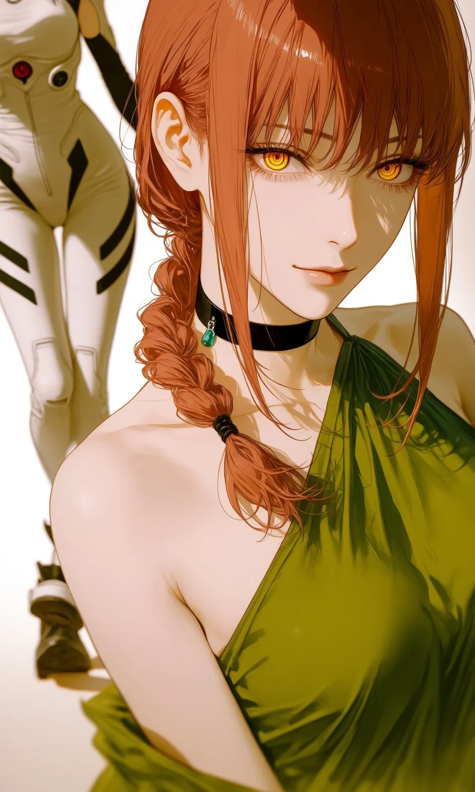 绿裙红发少女与机甲背景
