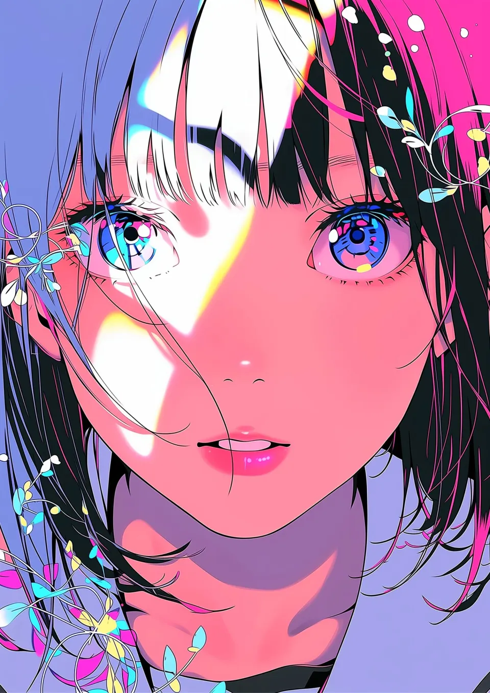 霓虹光影下的动漫少女特写