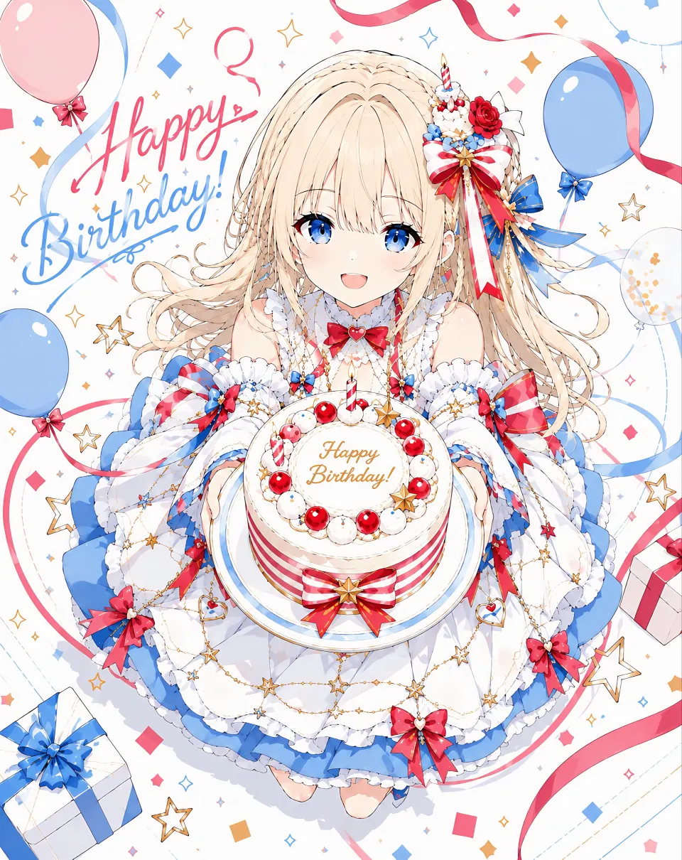 金发少女生日庆典插画
